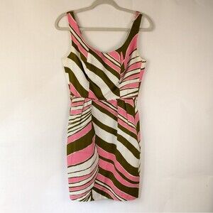Trina Turk Dress Women's Size 4 Pink Olive White Abstract Cotton Sleeveless